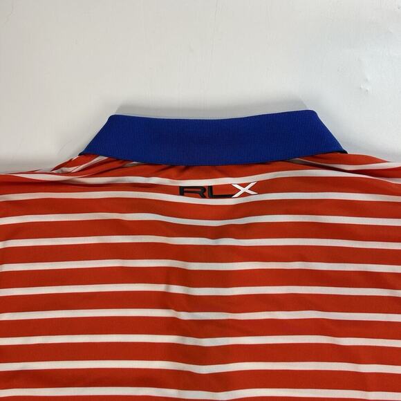 RLX Ralph Lauren Polo Shirt Mens Large Orange Striped Short Sleeve Performance - Picture 9 of 10